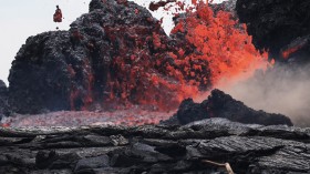  Lava erupts from a Kilauea volcano fissure in Leilani Estates