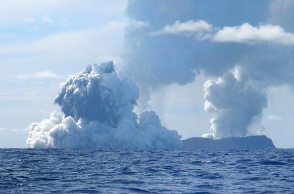 An undersea volcano is seen erupting off the coast of Tonga