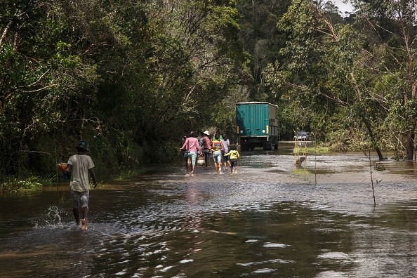 Flooded RN25 road near Ranomafana after the passage of cyclone Batsirai.