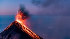 Eruption over Volcan de Fuego at sunrise seen from Acatenango