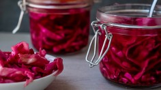 Red liquid in clear glass