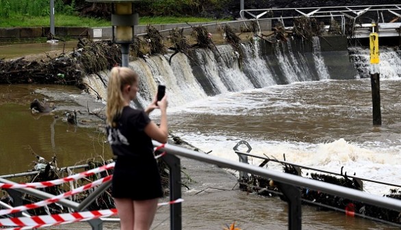 Overflowing Parramatta river at the ferry wharf in Sydney