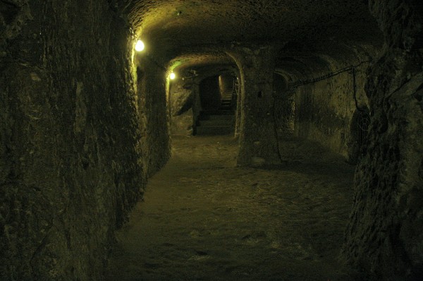 Tunnels of Underground City Derinkuyu in Cappadocia turkey.