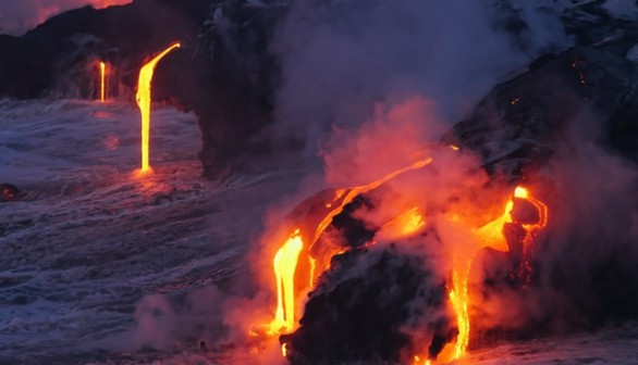 lava flowing on land