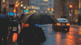person walking on street holding an umbrella