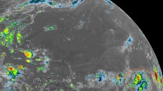 The latest satellite image from the GOES-East weather satellite shows an area of concern in the eastern North Atlantic. Image: NOAA