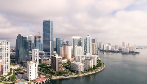 Aerial view of downtown Miami and Brickell from a morning flight on FlyNYON Miami.