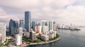 Aerial view of downtown Miami and Brickell from a morning flight on FlyNYON Miami.