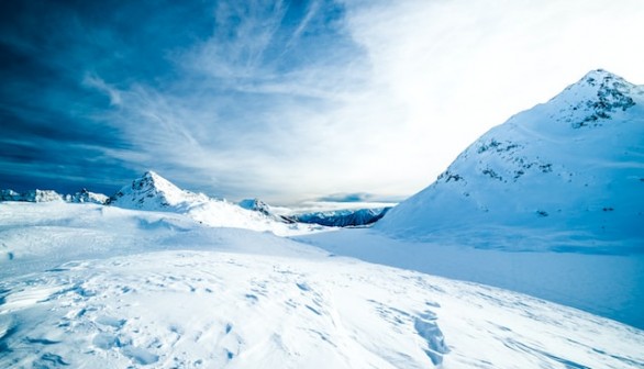 Frozen mountainous landscape