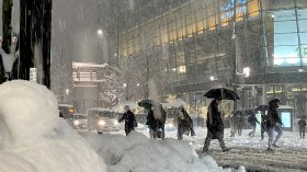 Heavy snow emerges in northern Japan in the city of Niigata on December 19, 2022. 