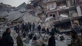 Collapsed buildings on February 09, 2023 in Hatay, Turkey