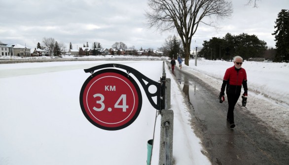 Rideau Canal on February 8, 2023 in Ottawa, Canada.  The weather report said that rare thundersnow was unloaded in Southern Ontario this week as parts of Canada experienced a mix of rain and snow.