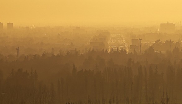 View of the smog over the city of Santiago on August 3, 2023.