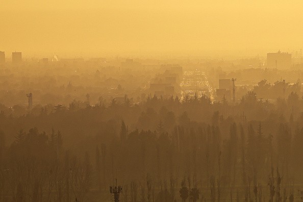 View of the smog over the city of Santiago on August 3, 2023.