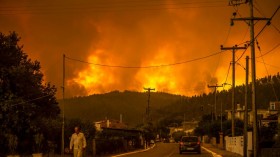 A photo of wildfires in Greek island. 