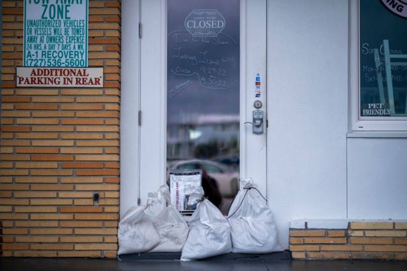 A stock photo of sandbags setup during storms in Florida.  