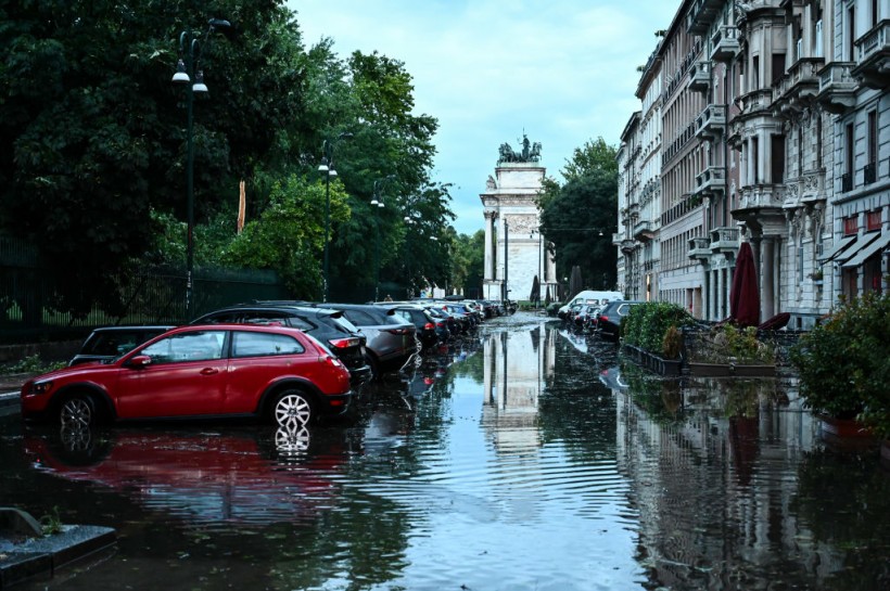 Flooded street in Milan