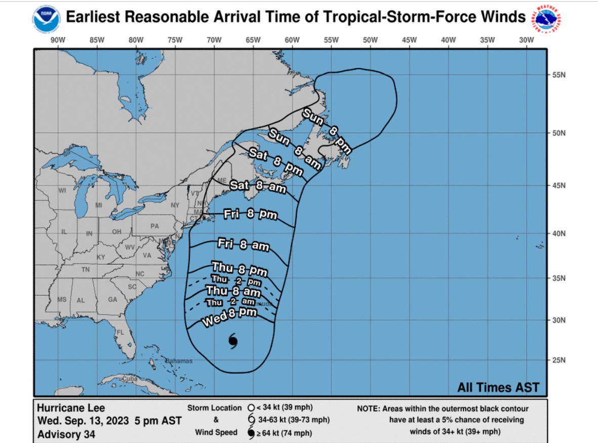 Tropical Storm Force Winds Of Hurricane Lee 