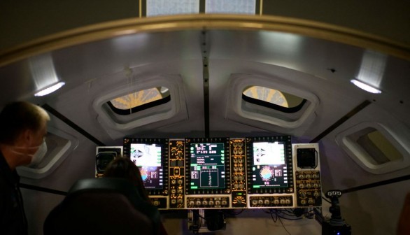 Orion spacecraft simulator at the Johnson Space Centers System Engineering Simulator facility in Houston, Texas.