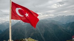 Flag of Turkey Across Mountain