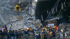 A photo from 41 workers trapped in a collapsed road tunnel for nearly two weeks