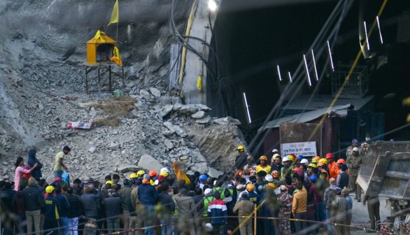 A photo from 41 workers trapped in a collapsed road tunnel for nearly two weeks