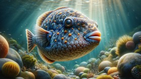 A hyper realistic image of a hoodwinker sunfish underwater