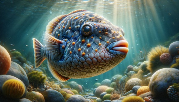 A hyper realistic image of a hoodwinker sunfish underwater