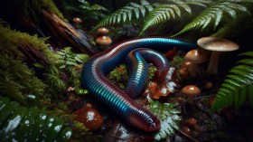 A realistic image of a giant earthworm in the forest