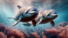 A hyperrealistic image of two vaquita porpoises swimming together