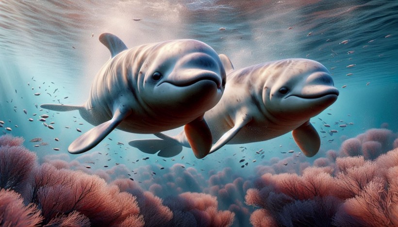A hyperrealistic image of two vaquita porpoises swimming together