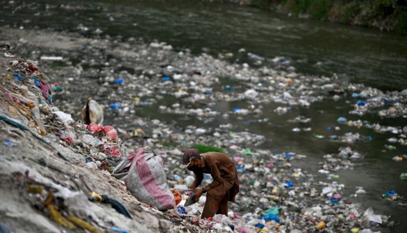 A man searching for recyclable items