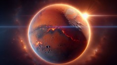 A realistic image of Mars hit by a solar flare