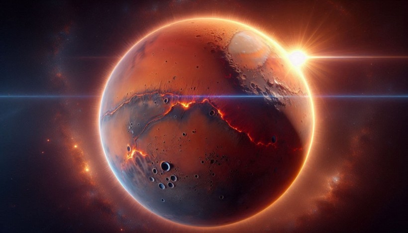 A realistic image of Mars hit by a solar flare