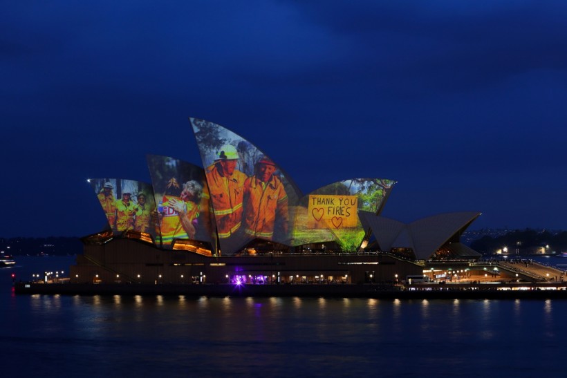 Projections are seen on the sails of the Sydney Opera House in Sydney
