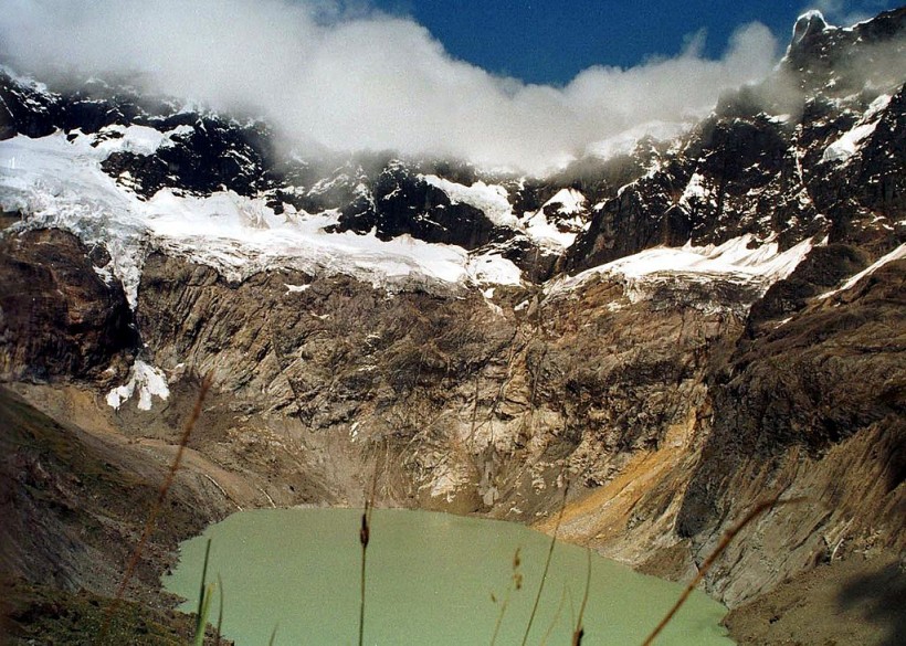 This is an undated photo of the crater of the snow
