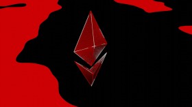 red, white, and black colored ethereum illustration